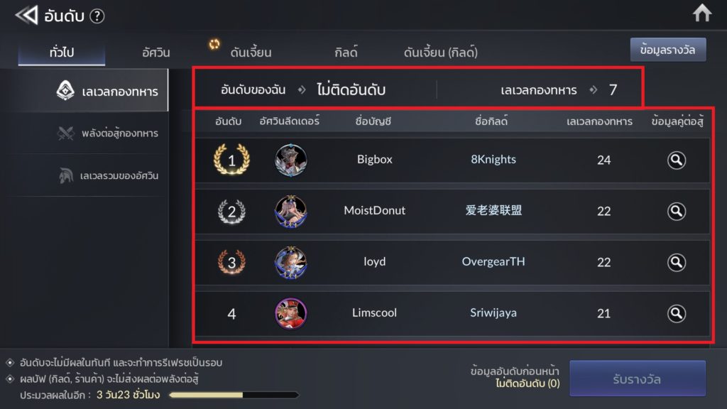อันดับใน Seven Knights 2 4 อันดับใน Seven Knights 2