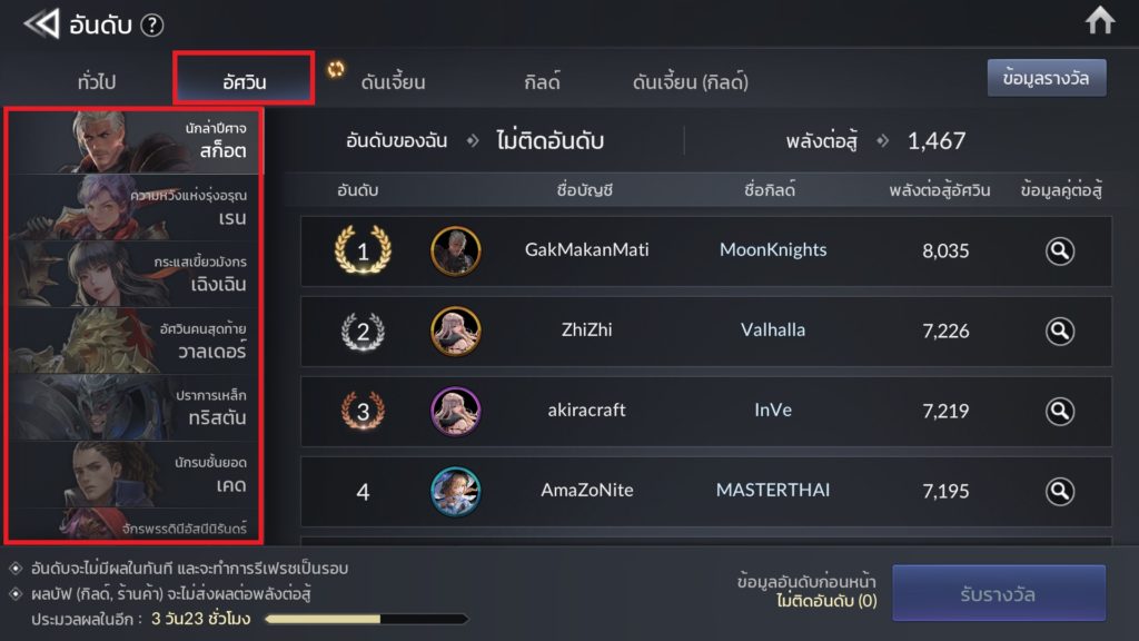 อันดับใน Seven Knights 2 6 อันดับใน Seven Knights 2
