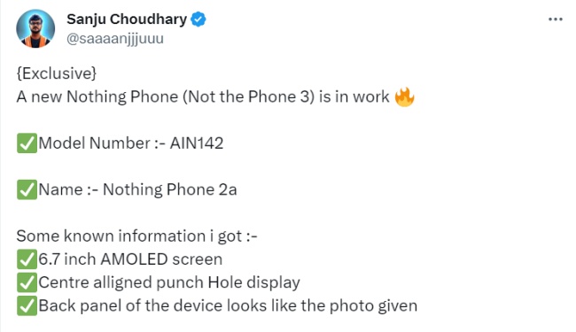 เผยข้อมูล Nothing Phone 2a สมาร์ทโฟนราคาประหยัด