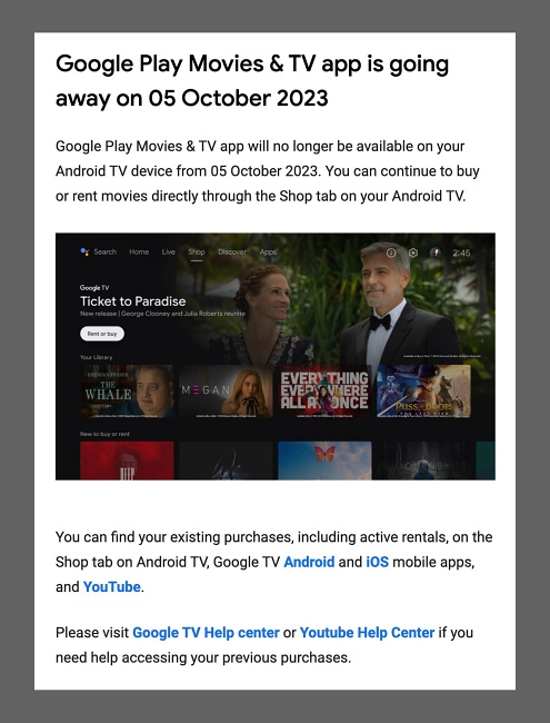 Google Play Movies & TV เตรียมยกเลิกบริการในเดือนมกราคม 2024 2 Google Play Movies & TV เตรียมยกเลิกบริการในเดือนมกราคม 2024