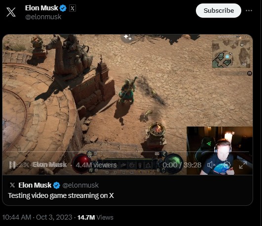 Elon Musk ทดสอบระบบไลฟ์สตรีมในแพลตฟอร์ม X 2 Elon Musk ทดสอบระบบไลฟ์สตรีมในแพลตฟอร์ม X