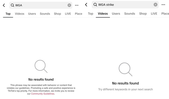 TikTok ปิดกั้นผลการค้นหาที่เกี่ยวข้องกับกลุ่ม WGA โดยไม่ตั้งใจ 2 TikTok ปิดกั้นผลการค้นหาที่เกี่ยวข้องกับกลุ่ม WGA โดยไม่ตั้งใจ