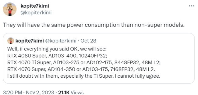RTX 40 Super อาจมาพร้อมการใช้พลังงานเท่าเดิมแต่ประสิทธิภาพดีขึ้น 2 RTX 40 Super อาจมาพร้อมการใช้พลังงานเท่าเดิมแต่ประสิทธิภาพดีขึ้น
