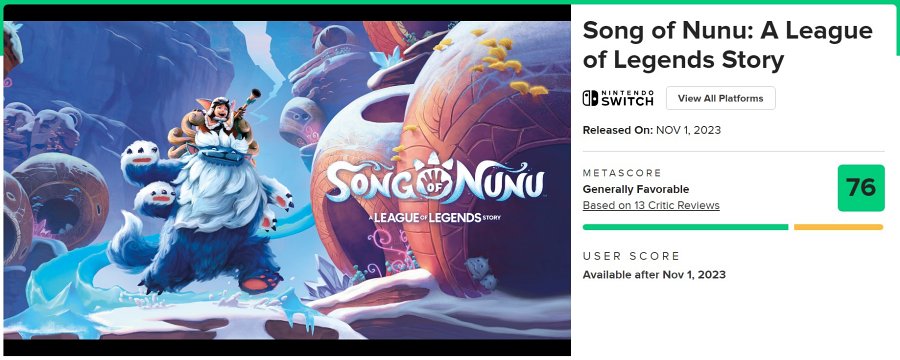 เผยคะแนนรีวิว Song of Nunu: A League of Legends Story จากสื่อนอก 2 เผยคะแนนรีวิว Song of Nunu: A League of Legends Story จากสื่อนอก