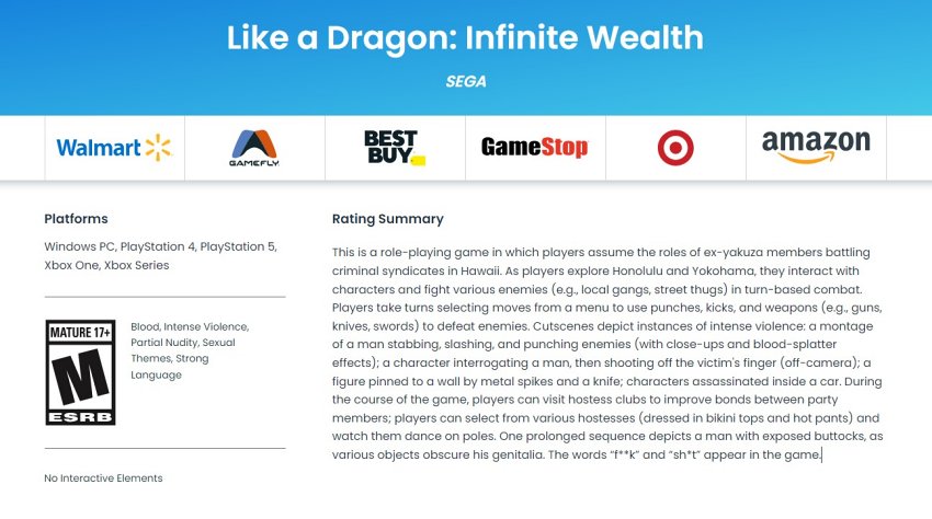 เผยคำอธิบายเรตเกม Like a Dragon: Infinite Wealth สุดฮา 2 เผยคำอธิบายเรตเกม Like a Dragon: Infinite Wealth สุดฮา