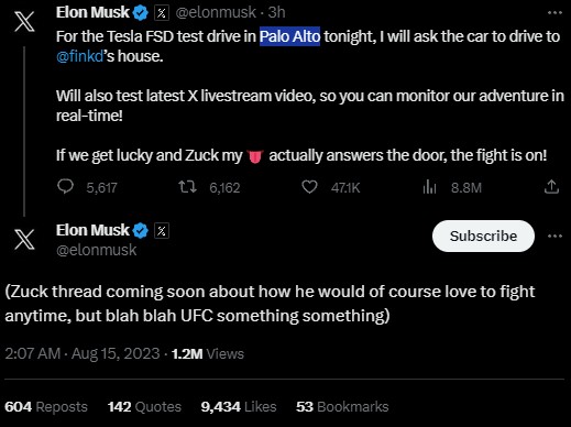 Elon Musk เชื่อว่า Mark Zuckerberg อ้างเหตุผลไปเรื่อยในการไม่สู้กับเจ้าตัว 2 Elon Musk เชื่อว่า Mark Zuckerberg อ้างเหตุผลไปเรื่อยในการไม่สู้กับเจ้าตัว