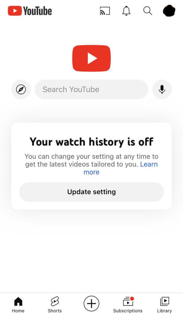 YouTube จะไม่แสดงเนื้อหาแนะนำหากปิดประวัติการรับชม 2 YouTube จะไม่แสดงเนื้อหาแนะนำหากปิดประวัติการรับชม