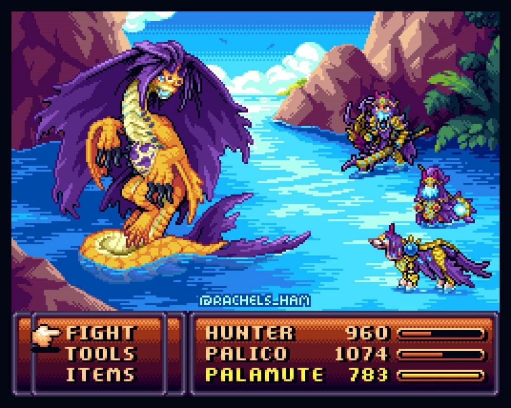 ภาพแฟนอาร์ต 'Monster Hunter Rise เวอร์ชั่นเกม RPG 2D Pixel' 7 Monster Hunter RPG 2D Pixel Fanart 6