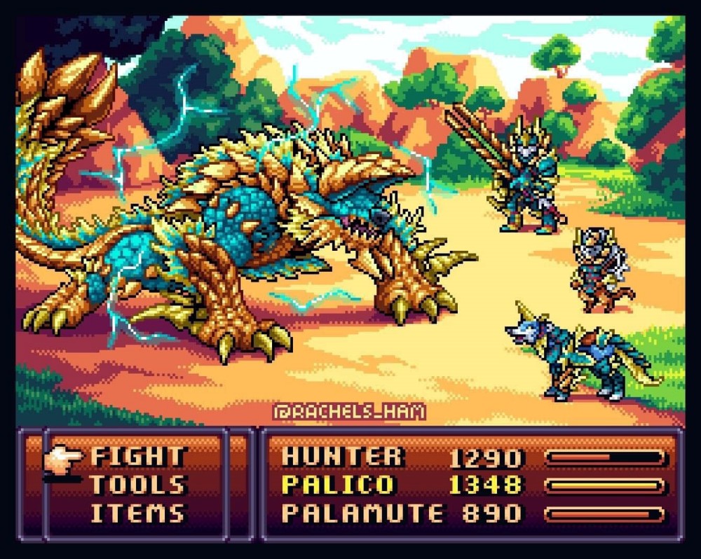 ภาพแฟนอาร์ต 'Monster Hunter Rise เวอร์ชั่นเกม RPG 2D Pixel' 8 Monster Hunter RPG 2D Pixel Fanart 7