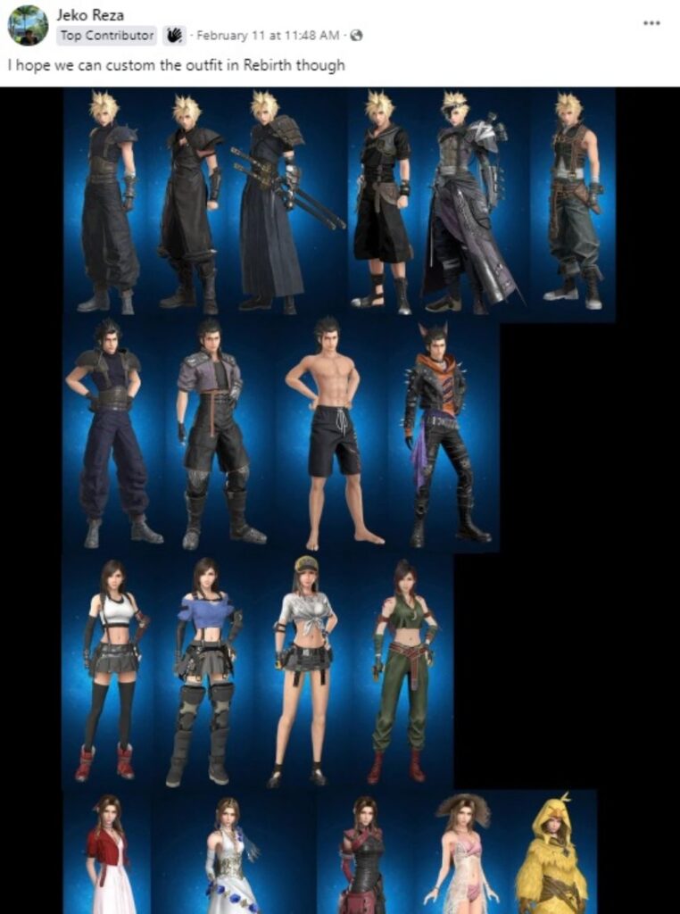 ผู้เล่นนำเสนอไอเดีย 'ถ้าใน Final Fantasy VII Rebirth มีระบบคอสตูมคงเจ๋งดี' 2 ผู้เล่นนำเสนอไอเดีย 'ถ้าใน Final Fantasy VII Rebirth มีระบบคอสตูมคงเจ๋งดี'