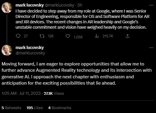 หัวหน้าฝ่าย AR ของ Google ตัดสินใจลาออกจากบริษัท 2 หัวหน้าฝ่าย AR ของ Google ตัดสินใจลาออกจากบริษัท