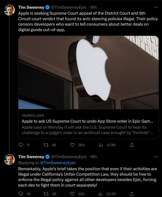 Apple เดินหน้ายื่นอุทธรณ์ต่อศาลสูงสุดในการพิจารณาคดีกับ Epic Games 2 Apple เดินหน้ายื่นอุทธรณ์ต่อศาลสูงสุดในการพิจารณาคดีกับ Epic Games
