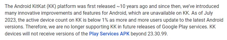 Google ยุติการสนับสนุนบริการ Google Play แก่ระบบ Android KitKat