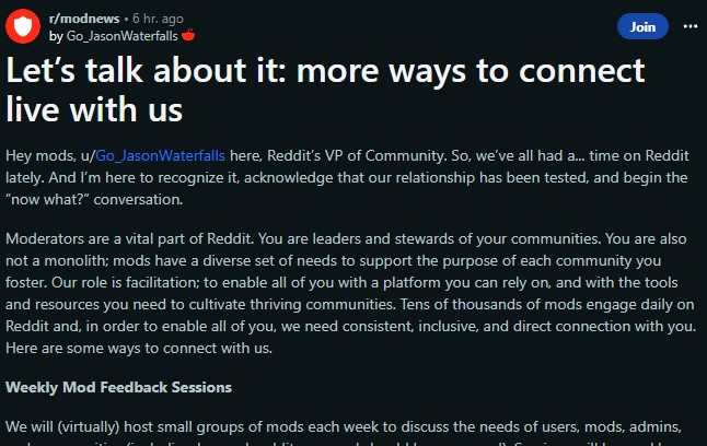Reddit นัดเรียกประชุมผู้ดูแลชุมชนทั้งหมด 2 Reddit นัดเรียกประชุมผู้ดูแลชุมชนทั้งหมด