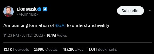Elon Musk เปิดตัวบริษัทด้าน AI ในชื่อ xAI