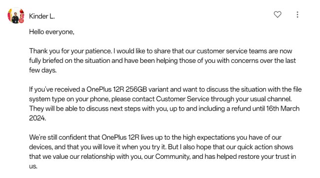 OnePlus ยอมคืนเงินเต็มจำนวนสำหรับผู้ที่ซื้อ OnePlus 12R รุ่น 256GB 2 oneplus-12r-full-refund