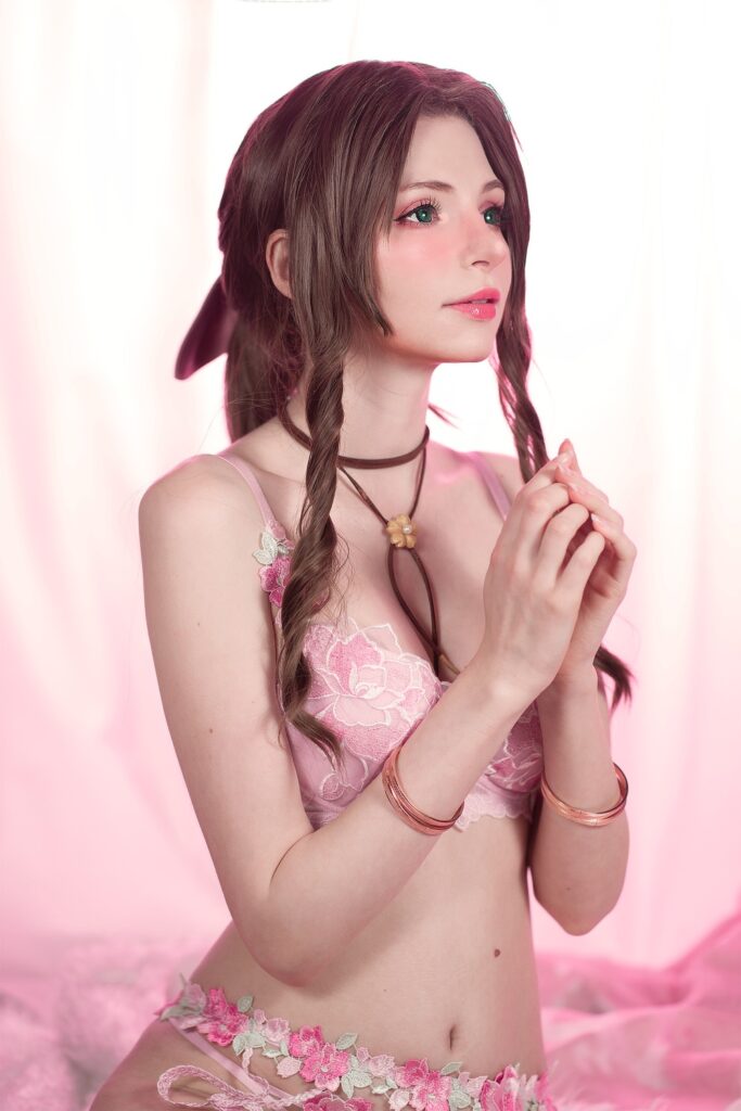 Peachmilky โชว์ผลงานคอสเพลย์ Aerith จาก Final Fantasy VII Rebirth ในชุดชั้นในสีหวานแหวว 7 Aerith Final Fantasy VII Rebirth Cosplay by Peachmilky 6