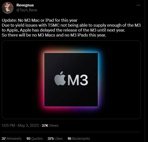 ชิปเซ็ต M3 Pro จะยังไม่เปิดตัวภายในปี 2023 2 ชิปเซ็ต M3 Pro จะยังไม่เปิดตัวภายในปี 2023