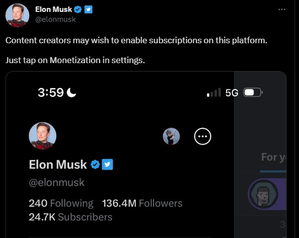 Elon Musk ทำรายได้กว่า 3 ล้านบาทจากระบบ Subscriptions ของ Twitter 2 Elon Musk ทำรายได้กว่า 3 ล้านบาทจากระบบ Subscriptions ของ Twitter