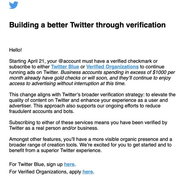 Twitter Blue จำเป็นต่อการลงโฆษณาภายใน Twitter 2 Twitter Blue จำเป็นต่อการลงโฆษณาภายใน Twitter