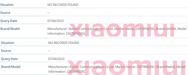 พบข้อมูล Xiaomi 13T Pro ในฐานข้อมูล IMEI