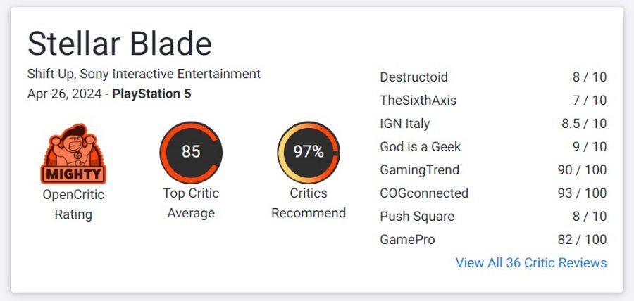 เผยคะแนนรีวิว Stellar Blade จากสื่อนอก 2 Stellar Blade Metacritic Review