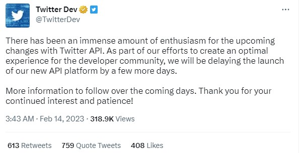 Twitter เลื่อนการเปิดตัว API แบบใหม่ออกไปจากกำหนดเดิม 2 Twitter เลื่อนการเปิดตัว API แบบใหม่ออกไปจากกำหนดเดิม