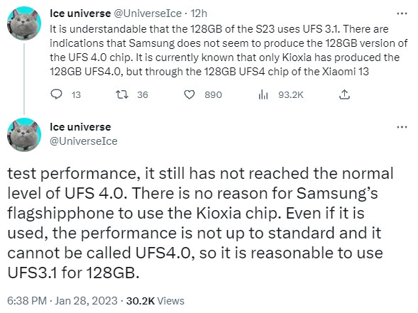 Galaxy S23 รุ่นความจุ 128GB อาจมาพร้อมที่เก็บข้อมูล UFS 3.1 2 Galaxy S23 รุ่นความจุ 128GB อาจมาพร้อมที่เก็บข้อมูล UFS 3.1
