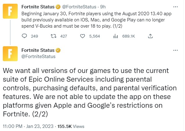 Epic Games เพิ่มข้อจำกัด Fortnite ที่ติดตั้งจาก App Store และ Play Store