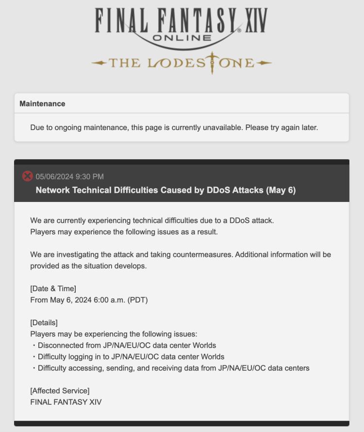Final Fantasy XIV Online โดน DDoS ถล่มครั้งใหญ่ทั่วโลก 2 Final Fantasy XIV Online