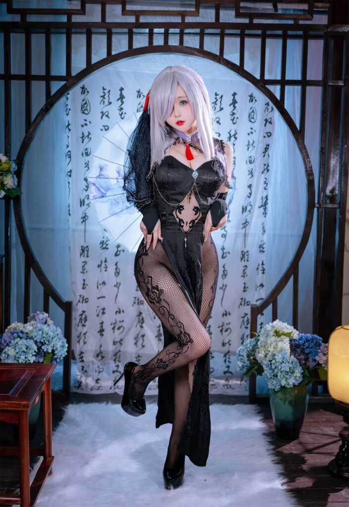 คอสเพลย์ Shenhe จาก Genshin Impact ในชุดสีดำ 5 Shenhe Genshin Impact Cosplay by Rinaijiao
