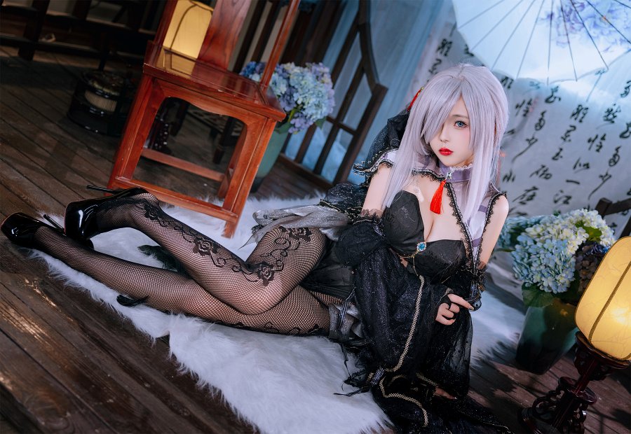 คอสเพลย์ Shenhe จาก Genshin Impact ในชุดสีดำ 7 Shenhe Genshin Impact Cosplay by Rinaijiao