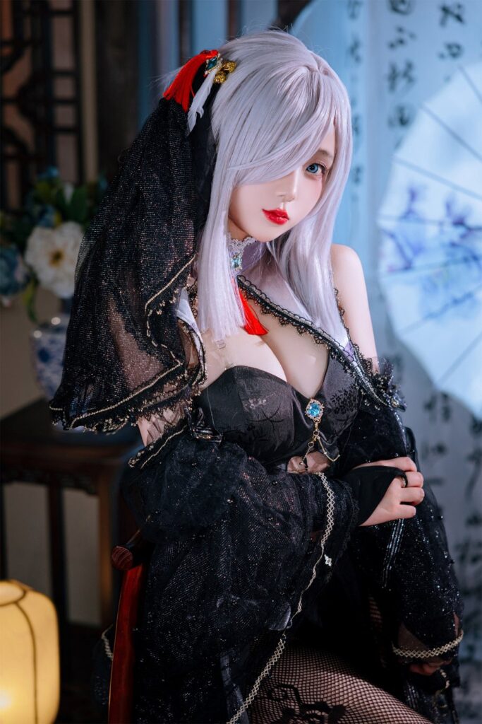 คอสเพลย์ Shenhe จาก Genshin Impact ในชุดสีดำ 8 Shenhe Genshin Impact Cosplay by Rinaijiao