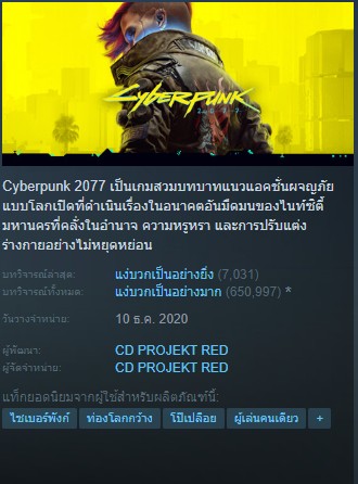 Cyberpunk 2077 คว้าคำวิจารณ์ "แง่บวกเป็นอย่างยิ่ง" บนร้านค้า Steam ได้ในที่สุด 2 Cyberpunk 2077 คว้าคำวิจารณ์ "แง่บวกเป็นอย่างยิ่ง" บนร้านค้า Steam ได้ในที่สุด