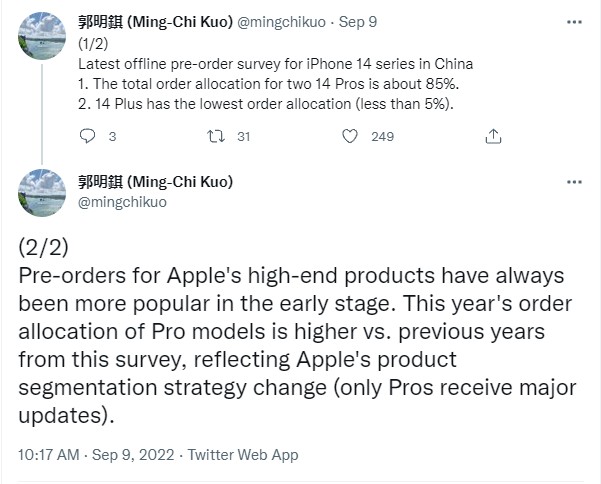 ยอดขาย iPhone 14 Pro พุ่งสูงสวนทาง iPhone 14 Plus ในจีน