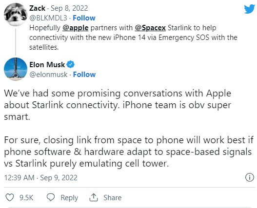Elon Musk เผยเคยคุยกับ Apple เรื่องฟีเจอร์เชื่อมต่อเข้ากับดาวเทียม