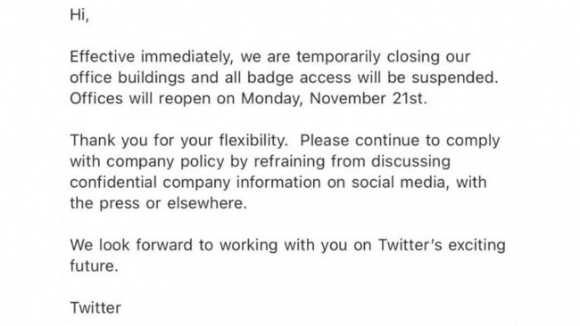 Twitter สั่งปิดสำนักงานในช่วงสุดสัปดาห์คาดป้องกันข้อมูลหลุด