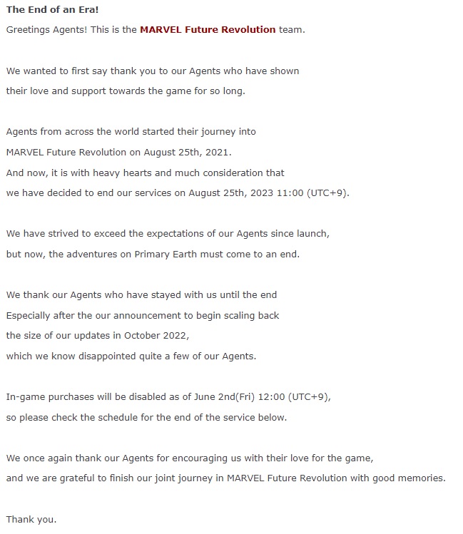 Netmarble ประกาศยุติการให้บริการ MARVEL Future Revolution 25 ส.ค. นี้ 2 Netmarble ประกาศยุติการให้บริการ MARVEL Future Revolution 25 ส.ค. นี้