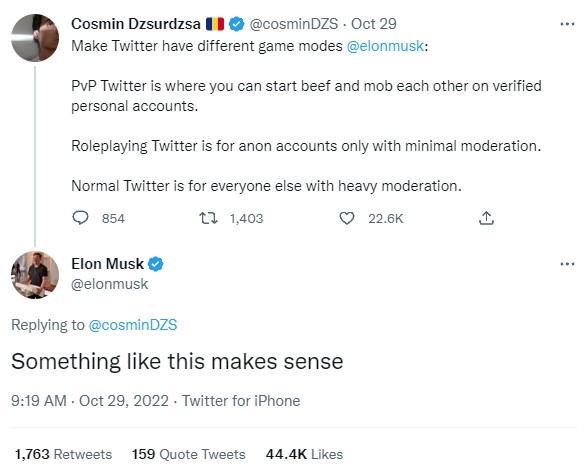 Elon Musk เห็นด้วยกับแนวคิดที่จะเพิ่มฟีเจอร์ PvP ใน Twitter 2 Elon Musk เห็นด้วยกับแนวคิดที่จะเพิ่มฟีเจอร์ PvP ใน Twitter