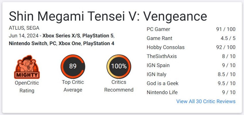 เผยคะแนนรีวิว Shin Megami Tensei V Vengeance จากสื่อนอก 2 Shin Megami Tensei V Vengeance