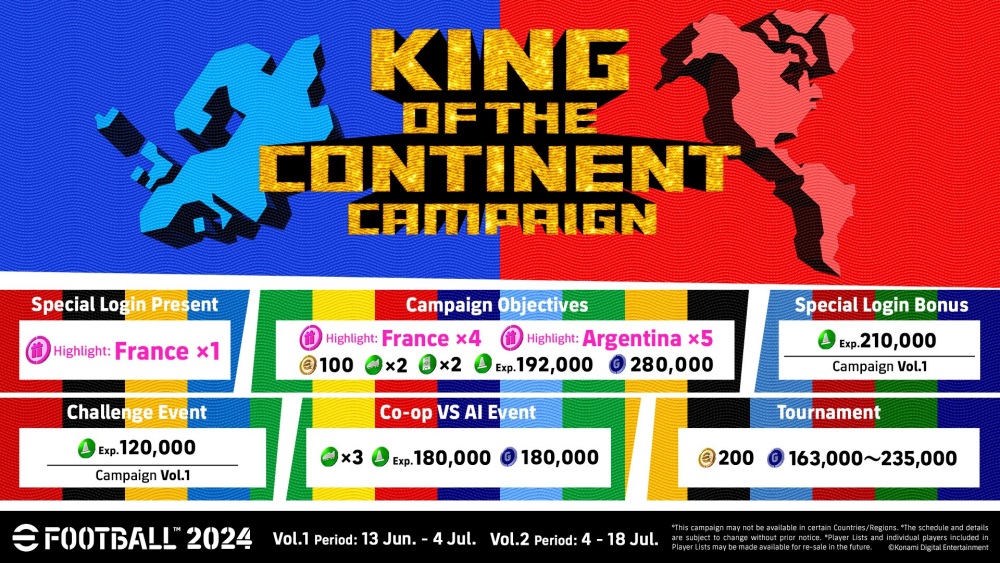 eFootball™ ได้เตรียมความพร้อมสำหรับฟุตบอลฤดูร้อนซีซั่นที่ 7: KING OF THE CONTINENT 2 eFootball™ ได้เตรียมความพร้อมสำหรับฟุตบอลฤดูร้อนซีซั่นที่ 7: KING OF THE CONTINENT