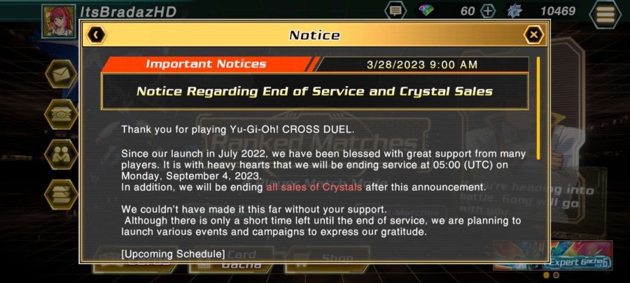 บ๊ายบาย! Yu-Gi-Oh! Cross Duel เตรียมยุติการให้บริการกันยายนนี้ 2 บ๊ายบาย! Yu-Gi-Oh! Cross Duel เตรียมยุติการให้บริการกันยายนนี้