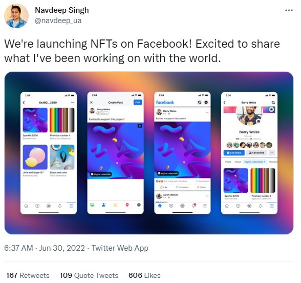 Facebook เพิ่มฟีเจอร์รองรับการแสดงผลงาน NFT บนแพลตฟอร์มแล้ว 2 Facebook เพิ่มฟีเจอร์รองรับการแสดงผลงาน NFT บนแพลตฟอร์มแล้ว