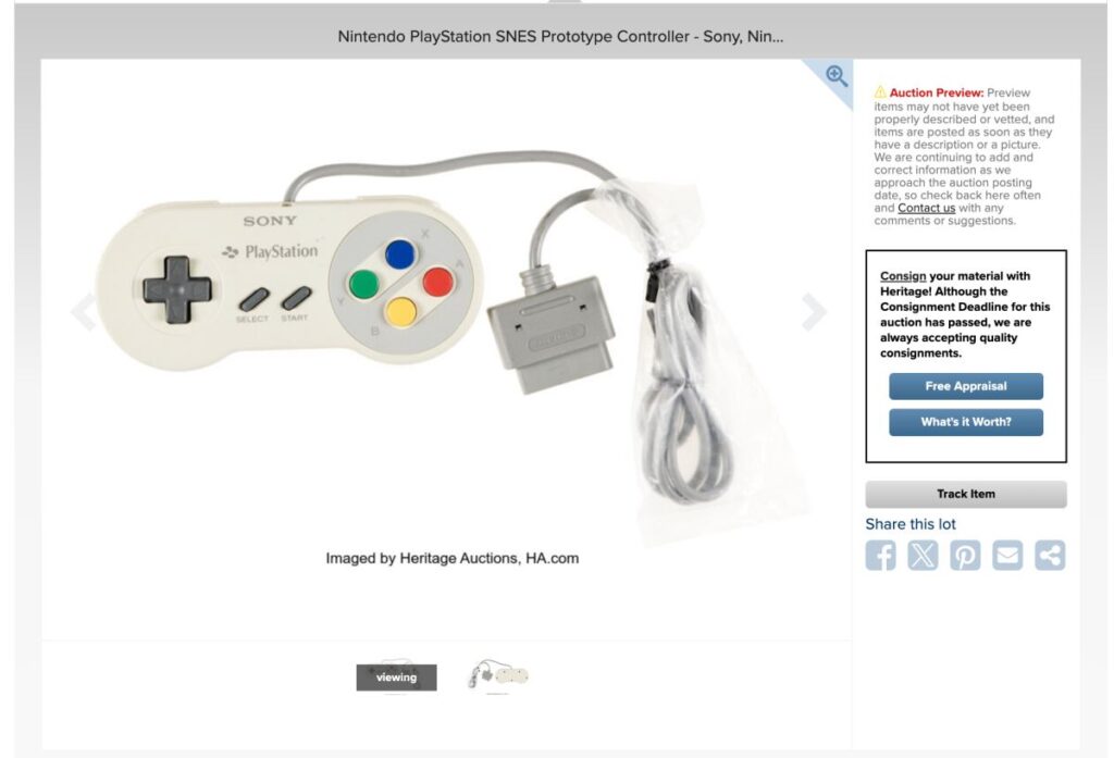 จอยเกม PlayStation ที่พัฒนาร่วมกับ Nintendo กำลังจะนำขึ้นประมูล 2 Nintendo PlayStation จอยเกมเก่า