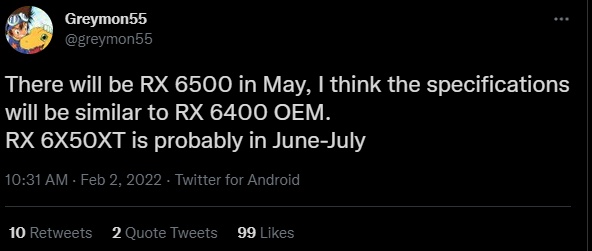 AMD อาจเปิดตัว RX 6500 ภายในเดือนพฤษภาคมนี้ 2 AMD อาจเปิดตัว RX 6500 ภายในเดือนพฤษภาคมนี้