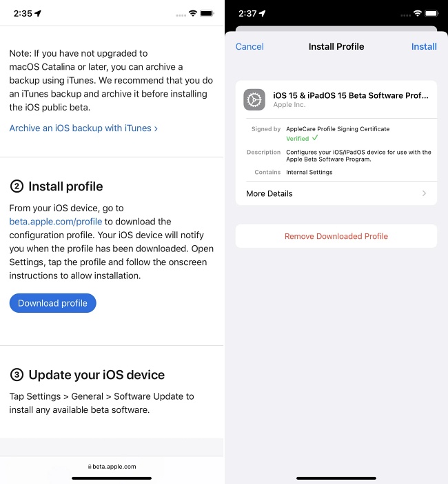 วิธีติดตั้ง iOS 15.4 public beta สำหรับทดลองใช้งานฟีเจอร์ใหม่ 2 วิธีติดตั้ง iOS 15.4 public beta สำหรับทดลองใช้งานฟีเจอร์ใหม่