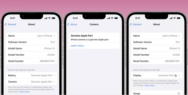 Apple อัปเดต iOS 15.2 ให้สามารถเตือนถึงการเปลี่ยนชิ้นส่วนภายในเครื่องทั้งหมดได้ 2 Apple อัปเดต iOS 15.2 ให้สามารถเตือนถึงการเปลี่ยนชิ้นส่วนภายในเครื่องทั้งหมดได้
