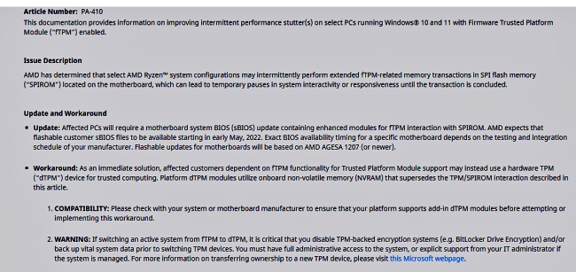 AMD รับทราบปัญหาที่เกิดขึ้นจากการทำงานของ TPM 2 AMD รับทราบปัญหาที่เกิดขึ้นจากการทำงานของ TPM