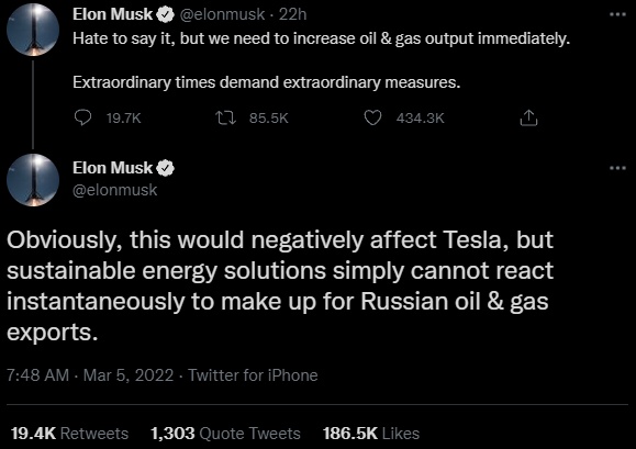 Elon Musk เผยในตอนนี้เราต้องการน้ำมันและแก๊สเพิ่ม 2 Elon Musk เผยในตอนนี้เราต้องการน้ำมันและแก๊สเพิ่ม