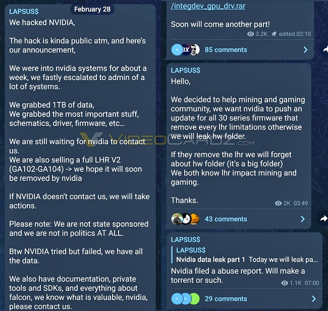 NVIDIA ถูกเข้าถึงข้อมูลภายในจากผู้ไม่หวังดี 2 NVIDIA ถูกเข้าถึงข้อมูลภายในจากผู้ไม่หวังดี